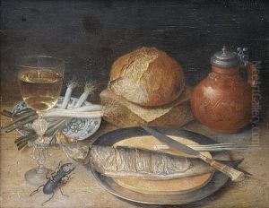 A Glass Of White Wine With An Earthenware Jug