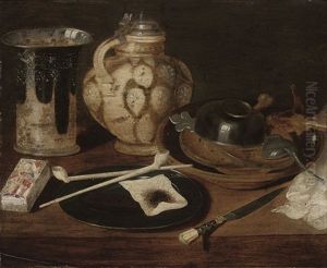 Pipes And Tobacco On A Pewter Plate by Georg Flegel