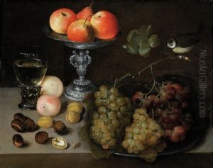 Stillleben Mit Trauben, Pfirsichen, Nussen, Tafelaufsatz Und Weinglas
