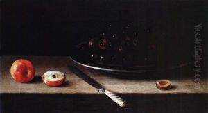 Stillleben Mit Pflaumen, Apfeln Und Messer by Georg Flegel