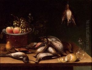 Stillleben Mit Wachteln, Obstteller, Karaffe Und Zitrone