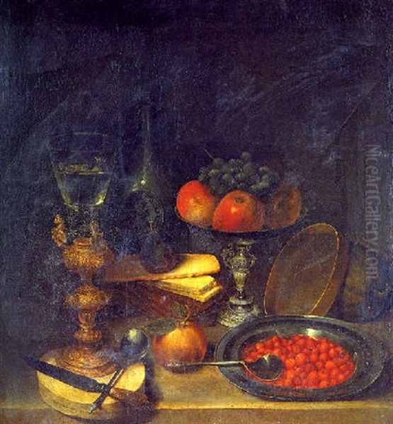 Nature Morte A La Piece D'orfevrerie, A La Coupe De Fruits Et Autres Victuailles - view 1