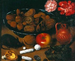 Nature Morte Avec Mulot, Coupe De Fruits Secs, Fruits Et Vase D'oeillets by Georg Flegel