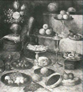 A Still Life With A Parrot Perched On The Rim Of A Roemer On A Table With A Vase Of Flowers And An Assortment Of by Georg Flegel