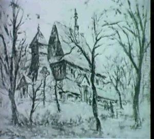 Russische Holzkirche Im Wald by Max Fleischer