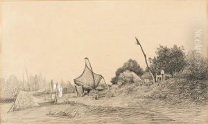 La Cabane En Bois; Chaumieres; Paysages (5 Works) by Camille Flers