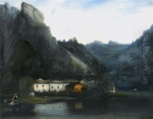 Les Lavandieres Dans Leur Hameau En Montagne by Camille Flers