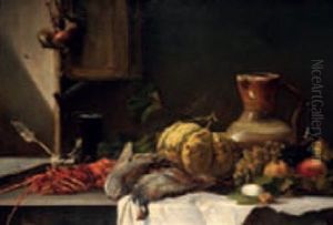 Fruits, Pichet, Moulin A Cafe, Perdrix, Homard Et Gousse D"ail