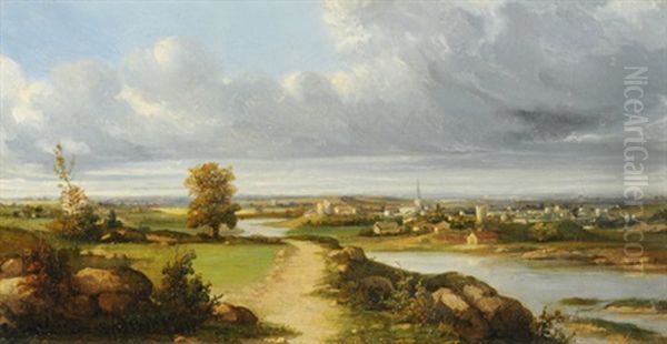 Weite Landschaft Mit Kleiner Stadt Am Fluss - view 1