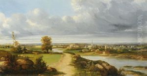Weite Landschaft Mit Kleiner Stadt Am Fluss