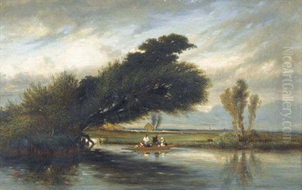 Flussuferpartie Mit Boot Und Figurenstaffage - view 1