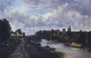 Bord De Riviere Anime Avec Moulins by Camille Flers
