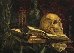 Memento Mori With Cranium And Books by Etha Fles