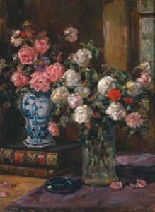 Stilleben Mit Rosen In Vase Und Buchern by Luma Von Flesch-Brunningen