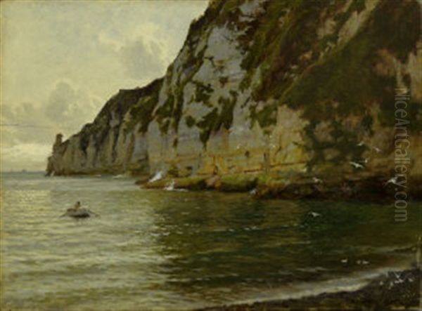 Rocky Coastal Scene With A Figure In A Rowing Boat - view 1