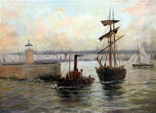Tug And Sailing Ship Leaving Harbour - view 1