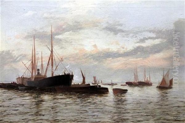 Shipping At Anchor On A Calm Sea - view 1