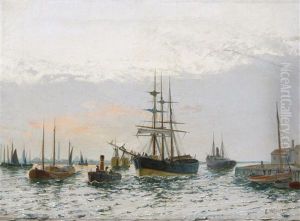 Estuary Scene With Shipping (pair) by Edward Henry Eugene Fletcher