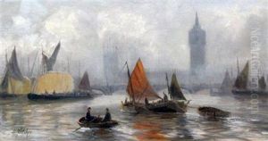 Shipping On The Thames (+ Shipping On The Thames; Pair) by Edward Henry Eugene Fletcher