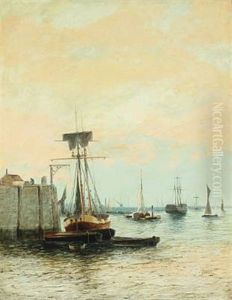 Harbor Scenery With Numerous Vessels by Edward Henry Eugene Fletcher