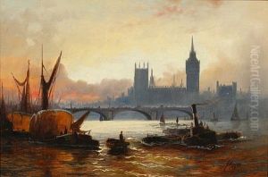 Shipping On The Thames Before Westminster (+ Another; Pair)