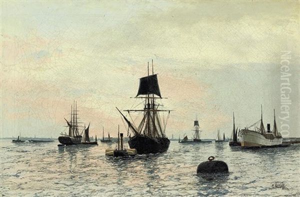 Towing In The Brig At Dusk (+ A Crowded Harbor In The Early Morning Light; Pair) - view 1
