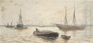 Ships At Anchor On The River (pair) Ships At Anchor On The River (pair)