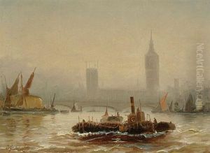 Thames View Of The Houses Of Parliament (+ View Of Greenwich; Pair) by Edward Henry Eugene Fletcher