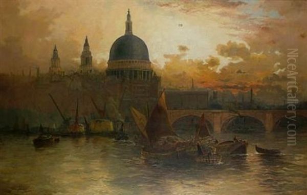 St. Paul's From The Thames At Sunset - view 1
