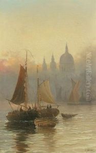 St. Paul's From The Thames (+ Westminster From The Thames; Pair) by Edward Henry Eugene Fletcher