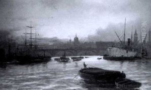 Shipping On The Thames, London (+ Another; Pair) by Edward Henry Eugene Fletcher