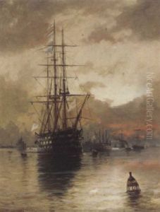 "h.m.s. Victory" At Her Permanent Moorings In Portsmouth by Edward Henry Eugene Fletcher