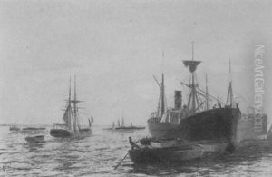 Shipping In A Port by Edward Henry Eugene Fletcher