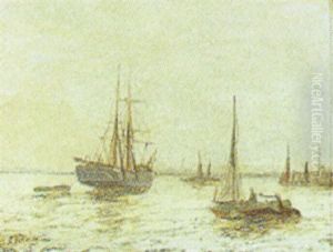 Marine Med Skibe, I Baggrunden Udsigt Mod By by Edward Henry Eugene Fletcher