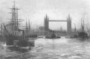 On The Thames - London Bridge by Edward Henry Eugene Fletcher