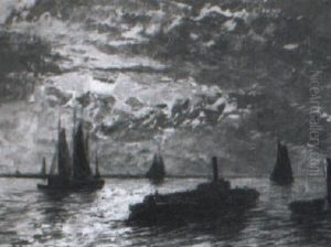 Marine Med Motor- Og Sejlskibe Pa Themsen, M+neskin by Edward Henry Eugene Fletcher