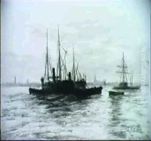 Shipping In An Estuary by Edward Henry Eugene Fletcher