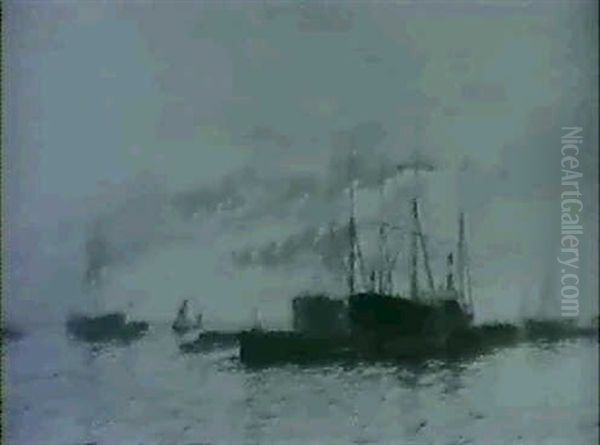 Shipping At Anchor In The Thames Estuary - view 1