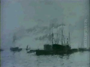 Shipping At Anchor In The Thames Estuary by Edward Henry Eugene Fletcher