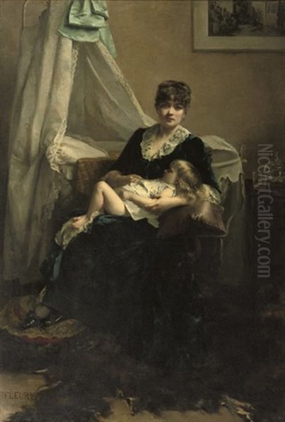 An Elegant Lady In An Interior With Sleeping Child - view 1