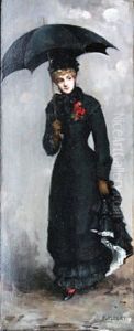Femme En Noir Au Bouquet Rouge