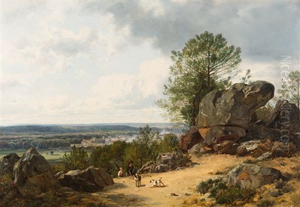 Weite Felslandschaft Mit Jagern Und Hunden - view 1