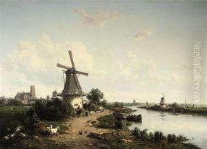 Daily Activities Near A Stream In Summer by Francois-Antoine-Leon Fleury