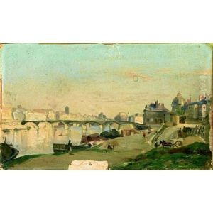 Vue Du Pont Neuf A Paris by Francois-Antoine-Leon Fleury