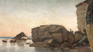 Etude De Rochers Au Bord De L'eau by Francois-Antoine-Leon Fleury