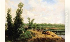 Route Au Bord D'un Cours D'eau, Pres De Fontainebleau by Francois-Antoine-Leon Fleury