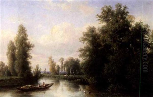 Flusslandschaft Mit Ruderboot - view 1