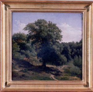 View Of A Forest Path, Fontainebleau by Francois-Antoine-Leon Fleury