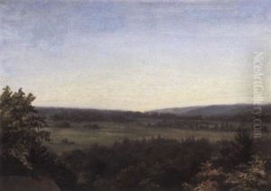A View Over Rooftops To An Open Landscape by Francois-Antoine-Leon Fleury