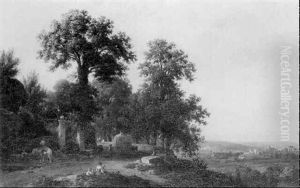 Figures With A Haycart In An Extensive Italianate Landscape Figures With A Haycart In An Extensive Italianate Landscape